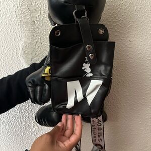 Mickey Mouse Black Leather Backpack with White Accents